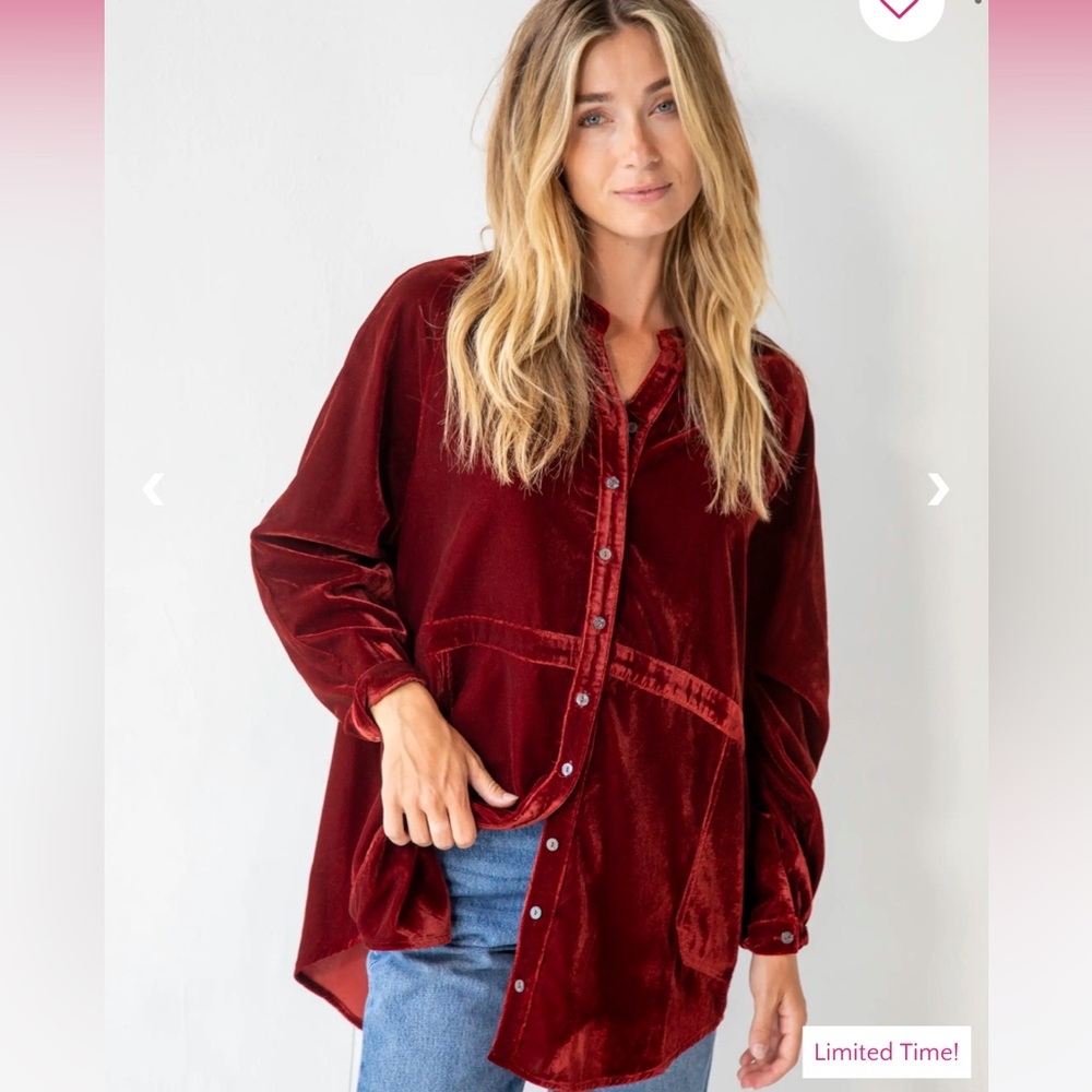 Natural Life Laid Back Velvet Button Down - Rust Size XS - Picture 2 of 9